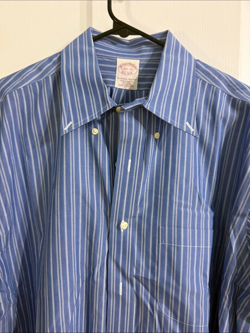 Brooks Brothers Blue and White Vertical Stripe Dress Shirt